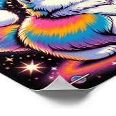 Fluffe weiße Katze im Weltraum Poster (Ecke)