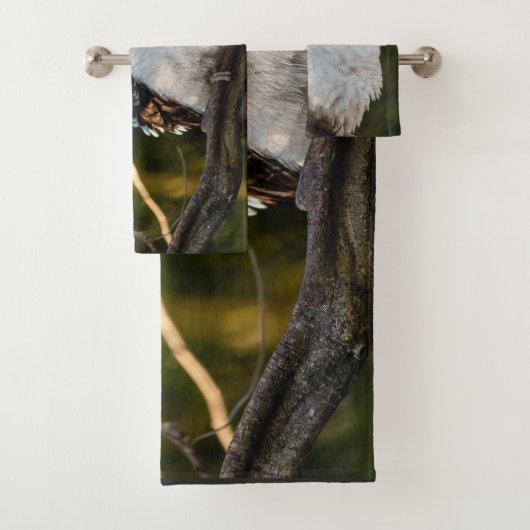 Fluffed up lacht kookaburra badhandtuch set (Insitu)