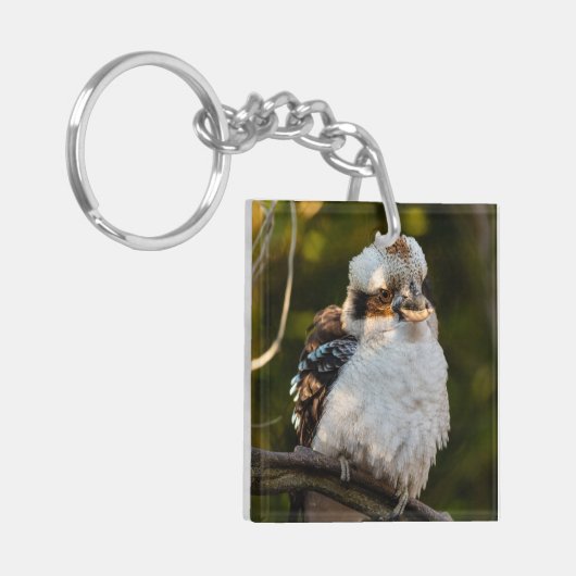 Fluffed up lacht kookaburra schlüsselanhänger (Vorderseite links)