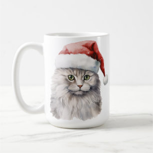 FLÜFFEN WEISS LANGE HAIRED CAT MIT WEIHNACHTSMANNM KAFFEETASSE