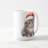FLÜFFEN WEISS LANGE HAIRED CAT MIT WEIHNACHTSMANNM KAFFEETASSE (VorderseiteRechts)