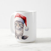 FLÜFFEN WEISS LANGE HAIRED CAT MIT WEIHNACHTSMANNM KAFFEETASSE (Vorderseite Links)