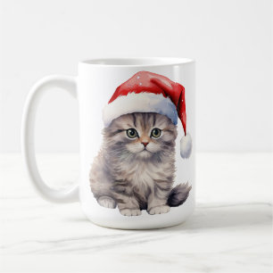 FLÜFFEN WEISS LANGE HAIRED CAT MIT WEIHNACHTSMANNM KAFFEETASSE