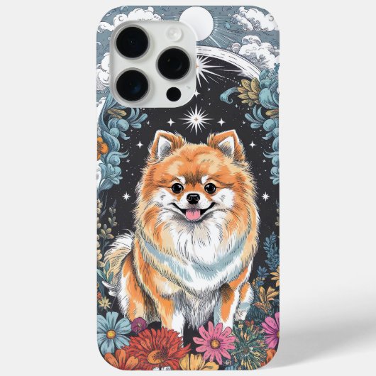 Fluffener Spitz umgeben von farbenfroher Blüte Case-Mate iPhone Hülle (Rückseite)