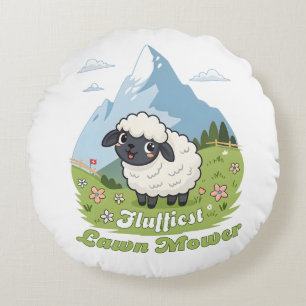 Fluffiest Lawn Mower – Adorable Blacknose Sheep Rundes Kissen