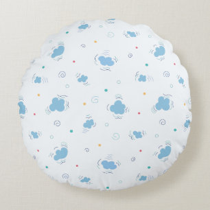 Fluffige blaue Wolken & Konfettiwirbel-Muster Rundes Kissen