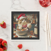 Fluffige Katze backt boozy Weihnachtspudding Serviette (Beispiel)