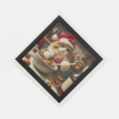 Fluffige Katze backt boozy Weihnachtspudding Serviette (Ecke)