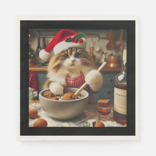 Fluffige Katze backt boozy Weihnachtspudding Serviette (Vorderseite)