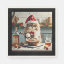 Fluffige Katze backt boozy Weihnachtspudding