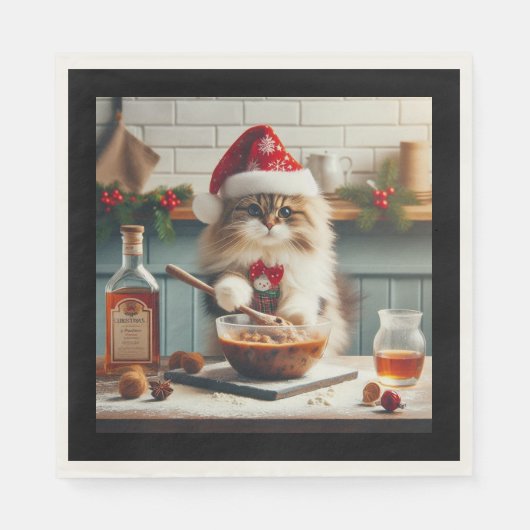 Fluffige Katze backt boozy Weihnachtspudding Serviette (Vorderseite)