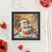 Fluffige Katze backt den Weihnachtskuchen Serviette (Beispiel)