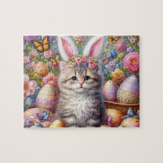 Fluffige Katze mit Hasenohren Puzzle (Horizontal)