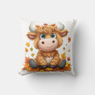 Fluffige Kuh mit fallenden Blättern Kissen