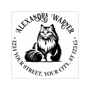 Fluffige Langhaarkatze sitzend #1 Name Rücksendead Permastempel