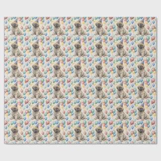 Fluffige Mastiff-Welpen-Geburtstagsfeier-Ballons Geschenkpapier