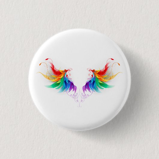 Fluffige Regenbogenflügel Button (Vorderseite)