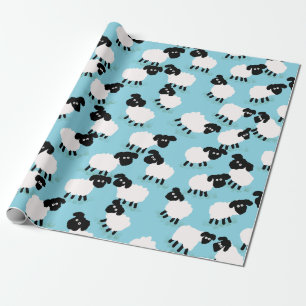 Fluffige Schafe auf Babyblau Geschenkpapier