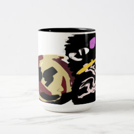 Fluffige schwarze Katze Jack o Lantern Spaß  Zweifarbige Tasse
