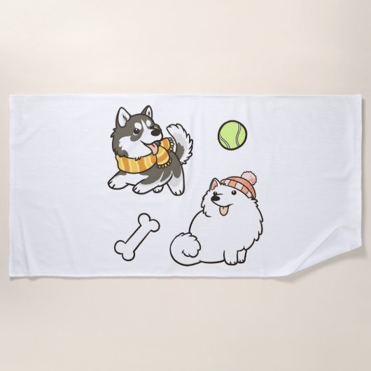 Fluffige Spitz-Hunde Strandtuch (Vorderseite)