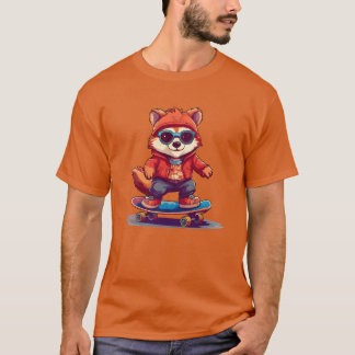 Fluffige Tierfigur auf einem Skateboard im Vintage T-Shirt