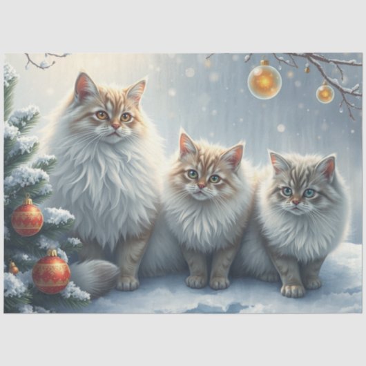 Fluffige Weihnachtskatzen-Tissue-Papier Seidenpapier (Vorderseite)