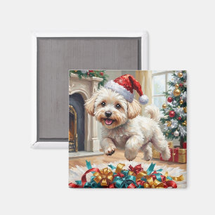Fluffiger Bichon Frise Hund Fröhliche Weihnachten Magnet