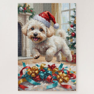 Fluffiger Bichon Frise Hund Fröhliche Weihnachten Puzzle