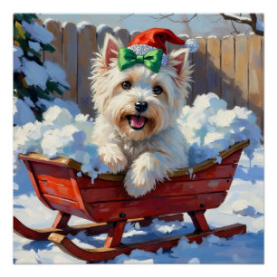 Fluffiger Coton de Tulear Hund Vintage Weihnachtss Poster