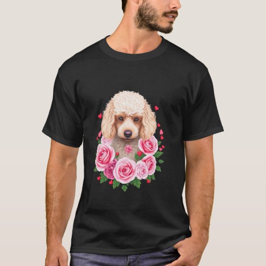 Fluffiger Hund mit Rosen T-Shirt (Vorderseite)