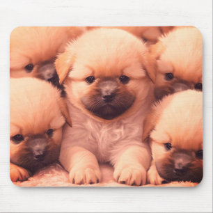 Fluffiger Wurf von Welpen auf Laptop-Desktop-Table Mousepad