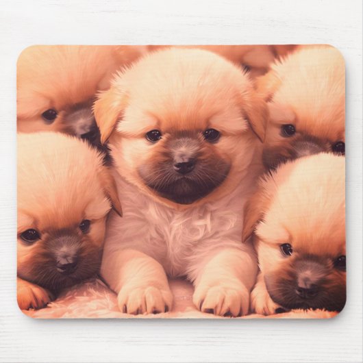Fluffiger Wurf von Welpen auf Laptop-Desktop-Table Mousepad (Vorne)