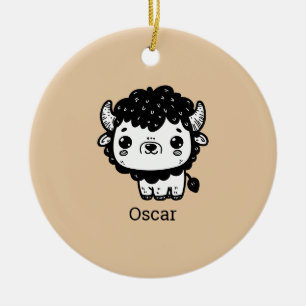 Fluffiges Bisonbaby - Kawaii Farm Tier Kunst Keramik Ornament
