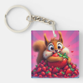 Fluffiges Eichhörnchen „Verrückt nach Erdbeeren“,  Schlüsselanhänger