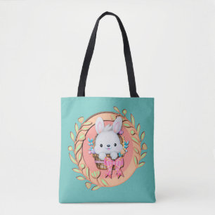 Fluffiges Kaninchen sitzt im Osterkorb 3D-Design Tasche