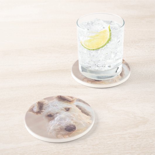 Fluffy Airedale Welsh Terrier Type Doppy Welpe Getränkeuntersetzer (Seite)