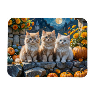 Fluffy Autumn Kittens Pumpkins and Folies Magnet