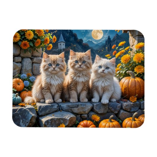 Fluffy Autumn Kittens Pumpkins and Folies Magnet (Horizontal)