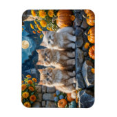 Fluffy Autumn Kittens Pumpkins and Folies Magnet (Vertikal)