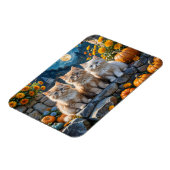 Fluffy Autumn Kittens Pumpkins and Folies Magnet (Linke Seite)