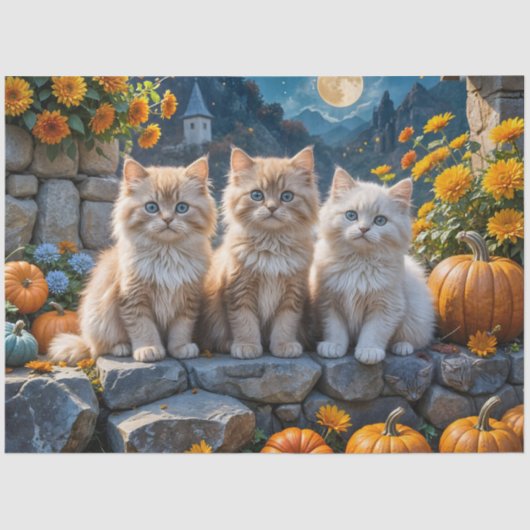 Fluffy Autumn Kittens Pumpkins and Folies Seidenpapier (Vorderseite)