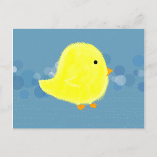 Fluffy Baby Chick mit Blue Bubbles Postkarte