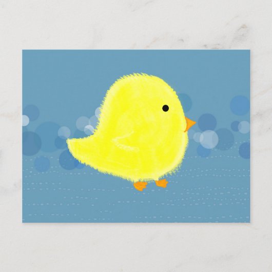 Fluffy Baby Chick mit Blue Bubbles Postkarte (Vorderseite)