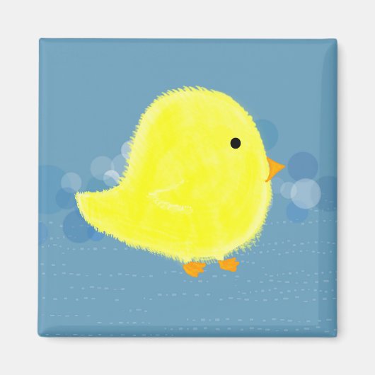 Fluffy Baby Chick mit Blue Square Magnet (Vorne)