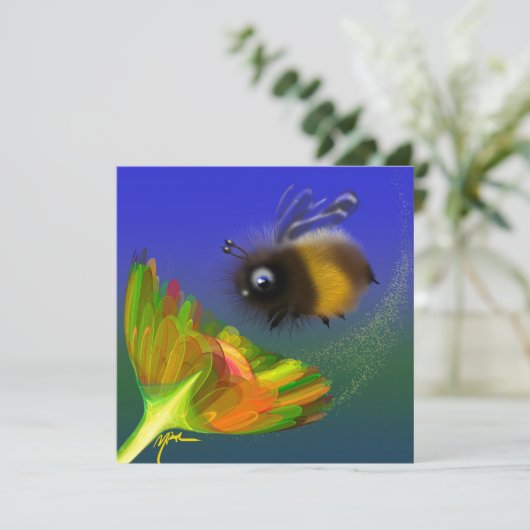 Fluffy bee Invitation Einladung (Stehend Vorderseite)