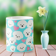 Fluffy Bichon and Hearts Tasse