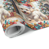 Fluffy Bichon Frise Dog Joyful Christmas Geschenkpapier (Rolleneckpunkt)