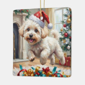 Fluffy Bichon Frise Dog Joyful Christmas Keramikornament (Links)