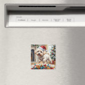 Fluffy Bichon Frise Dog Joyful Christmas Magnet (In Situ (Geschirrspüler))