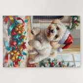 Fluffy Bichon Frise Dog Joyful Christmas Puzzle (Horizontal)